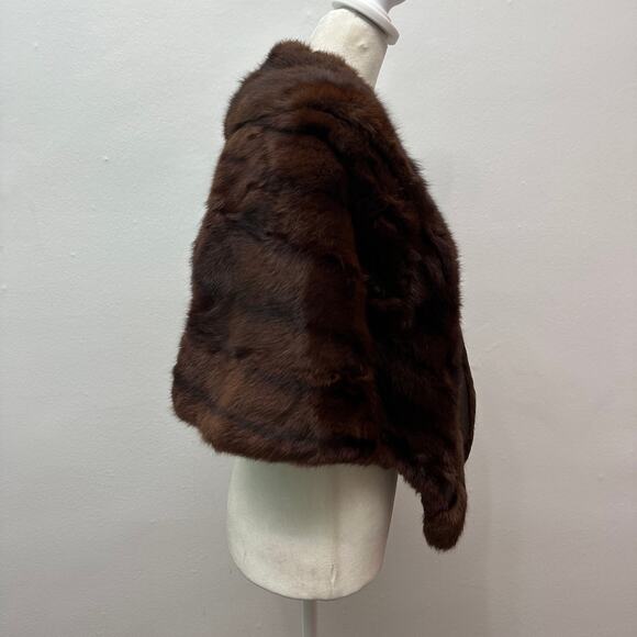 Vintage Brown Mink Fur Stole Capelet Shawl Wrap Union Label Satin Lined - Picture 13 of 16
